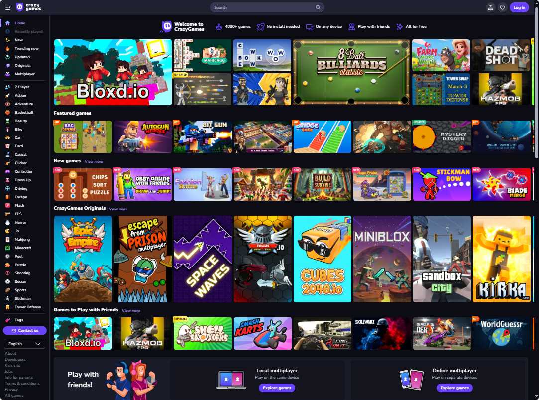 CrazyGames 网站截图